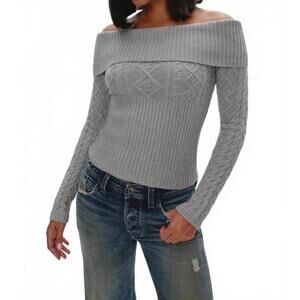 NEW FRANKIES BIKINIS jazz off the shoulder knit sweater in cloud cover